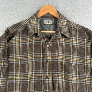 Backpacker Shirt Mens L Brown Plaid Classic Sportshirt Long Sleeve Flannel Flaws